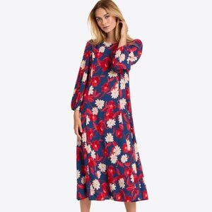 Draper James Women's Nassau Navy Multi Matilda Midi Dress in Crinkle ~ NWT ~ 12